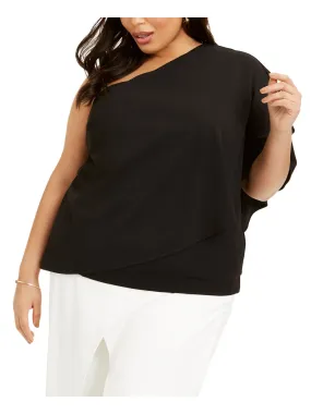 ADRIANNA PAPELL Womens Black Sleeveless Asymmetrical Neckline Top