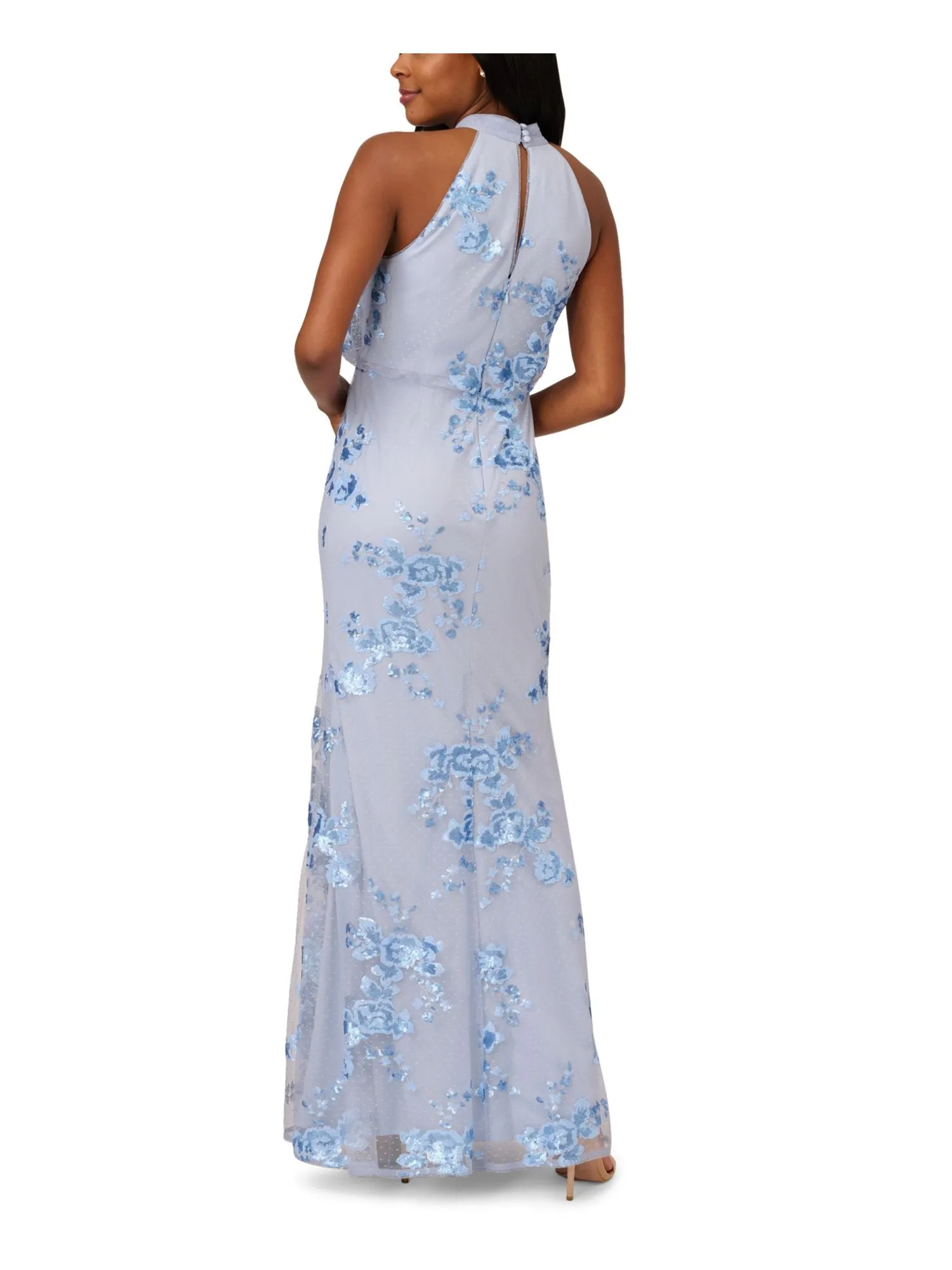 ADRIANNA PAPELL Womens Zippered Sleeveless Mock Neck Full-Length Evening Gown Dress