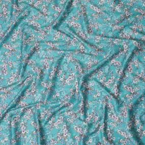 Aqua Blossom Cotton Lawn Fabric - Vibrant Floral Print, 110cm Wide, Buy Online-D18002
