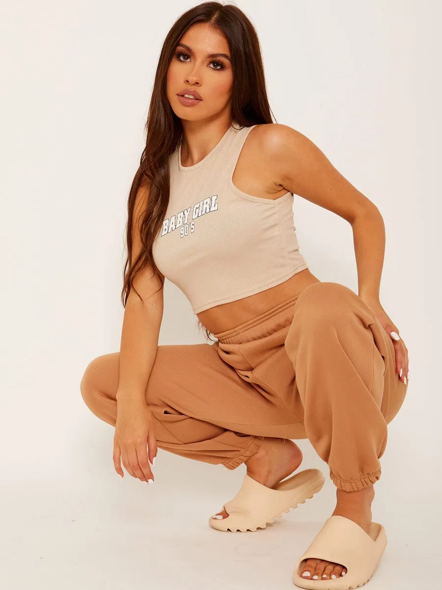 Barbara Oversized Fleece Joggers In Camel