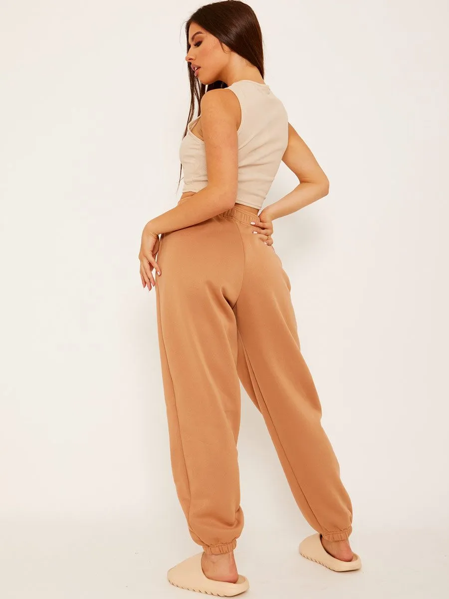 Barbara Oversized Fleece Joggers In Camel