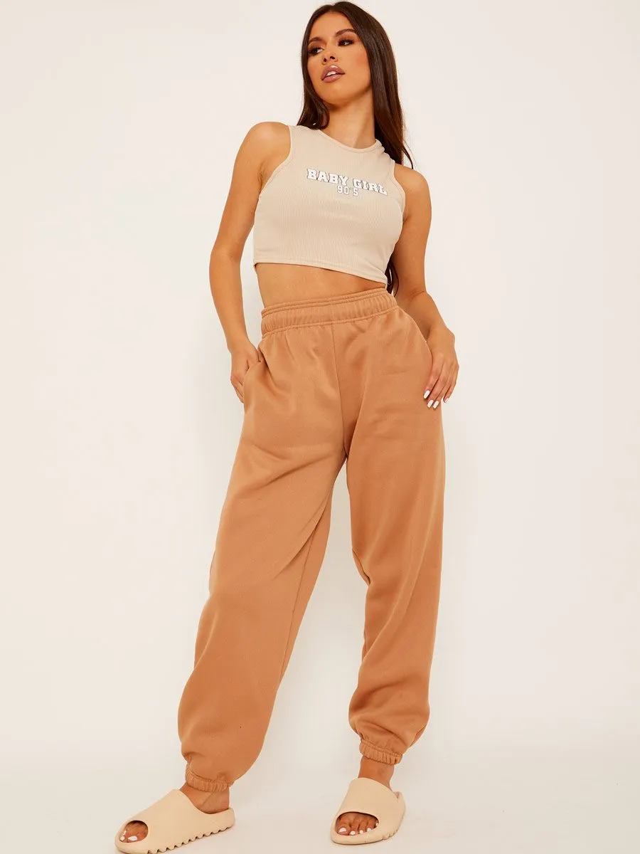 Barbara Oversized Fleece Joggers In Camel