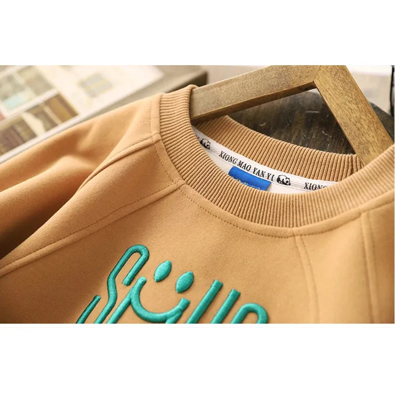 Big Size Spring Fall Boys Shirt Fashion Letter Smile Full Sleeve Teenager Boys Sweatshirt 3-12 Years Children Top