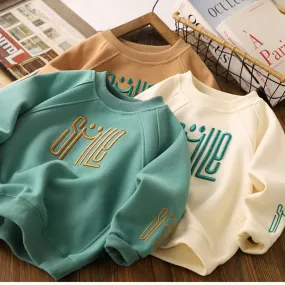Big Size Spring Fall Boys Shirt Fashion Letter Smile Full Sleeve Teenager Boys Sweatshirt 3-12 Years Children Top