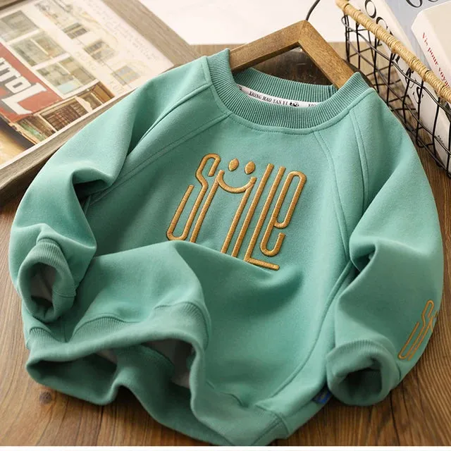 Big Size Spring Fall Boys Shirt Fashion Letter Smile Full Sleeve Teenager Boys Sweatshirt 3-12 Years Children Top