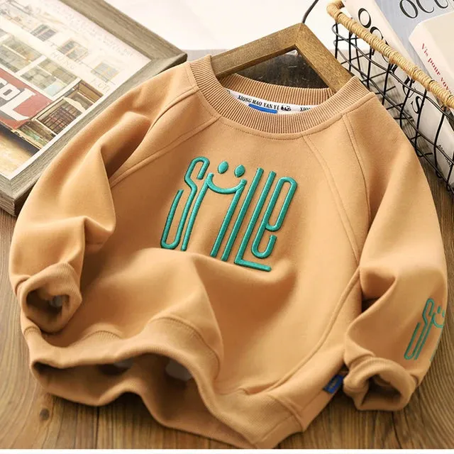 Big Size Spring Fall Boys Shirt Fashion Letter Smile Full Sleeve Teenager Boys Sweatshirt 3-12 Years Children Top