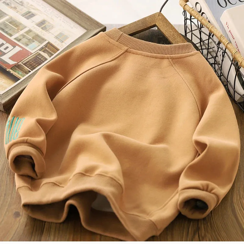 Big Size Spring Fall Boys Shirt Fashion Letter Smile Full Sleeve Teenager Boys Sweatshirt 3-12 Years Children Top