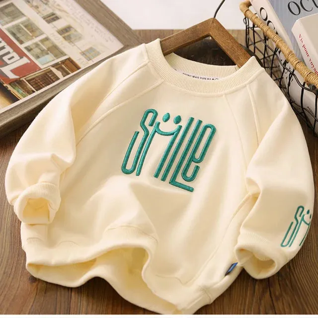 Big Size Spring Fall Boys Shirt Fashion Letter Smile Full Sleeve Teenager Boys Sweatshirt 3-12 Years Children Top