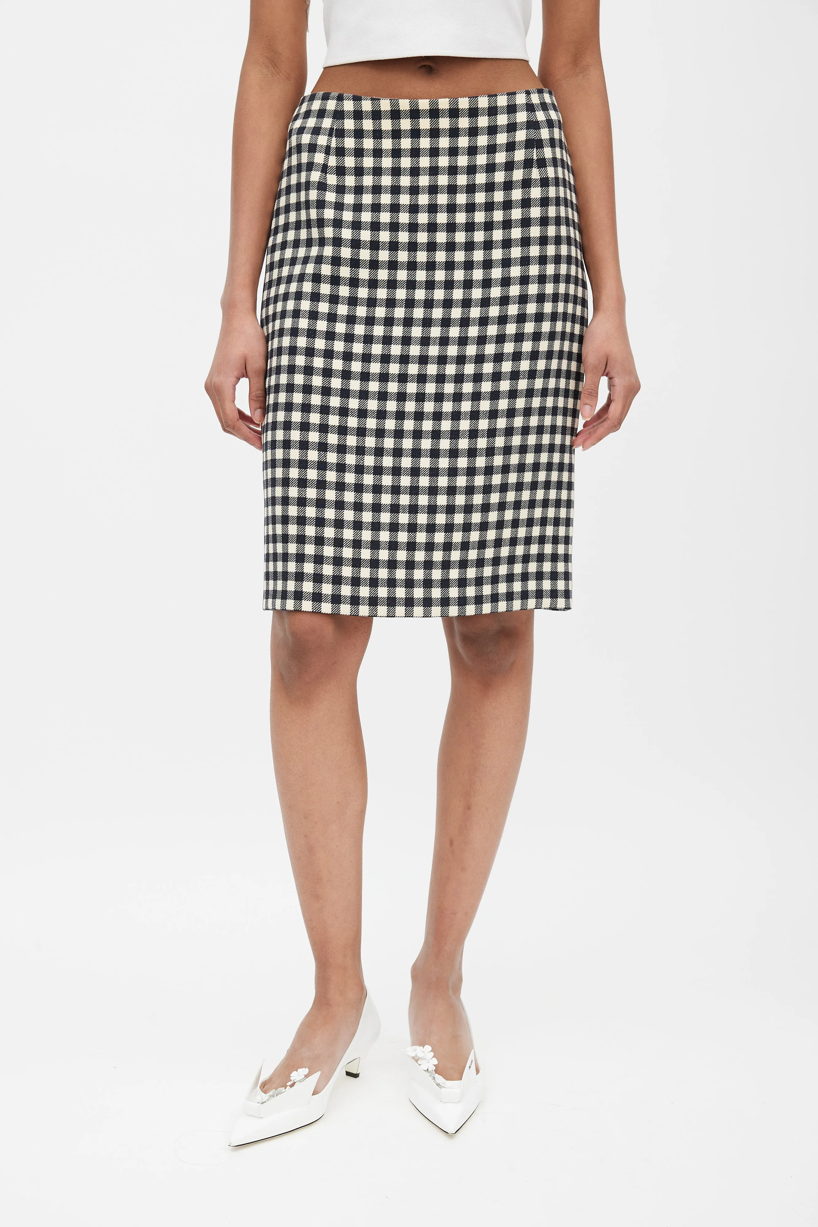Black & Cream Wool Gingham Skirt