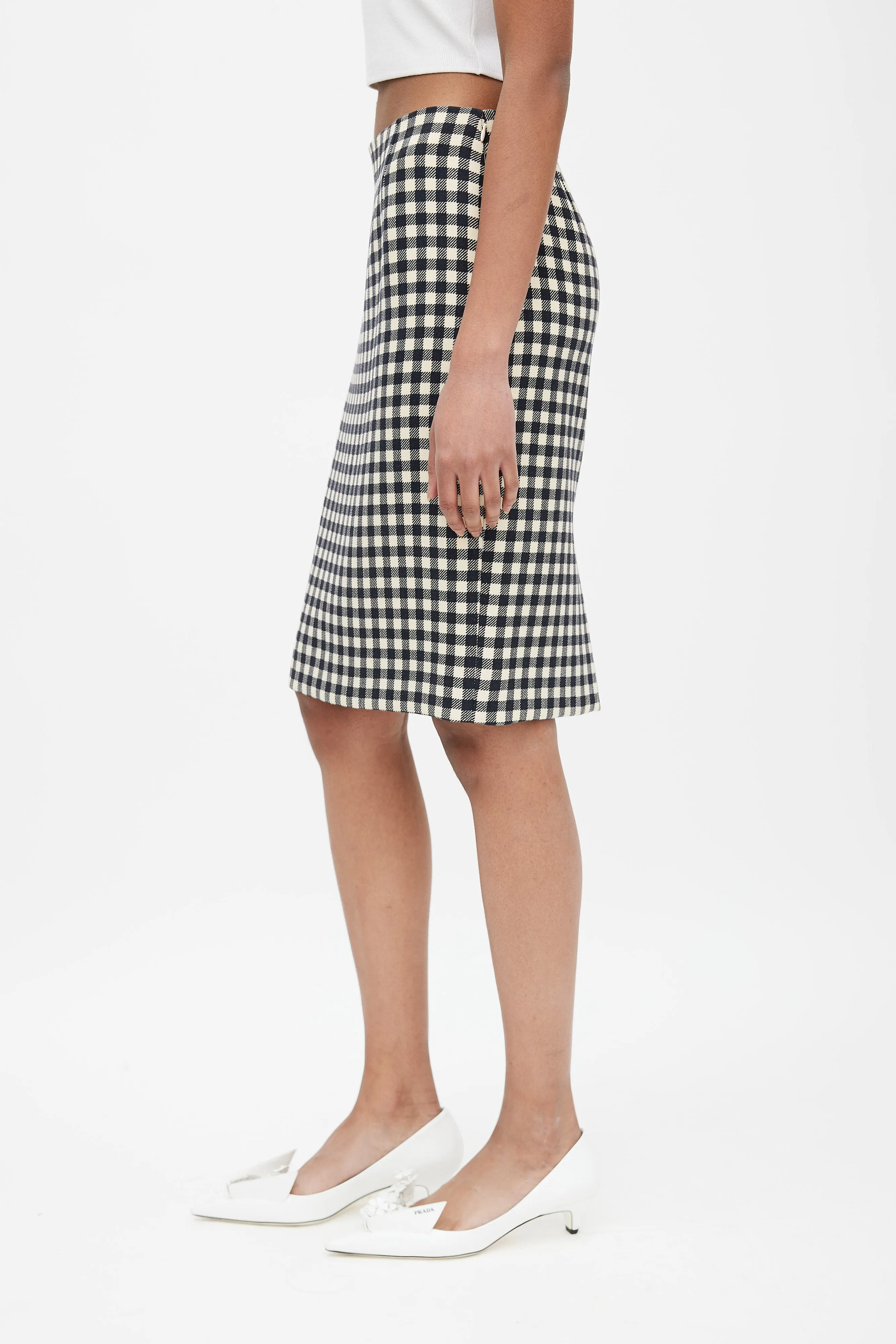 Black & Cream Wool Gingham Skirt