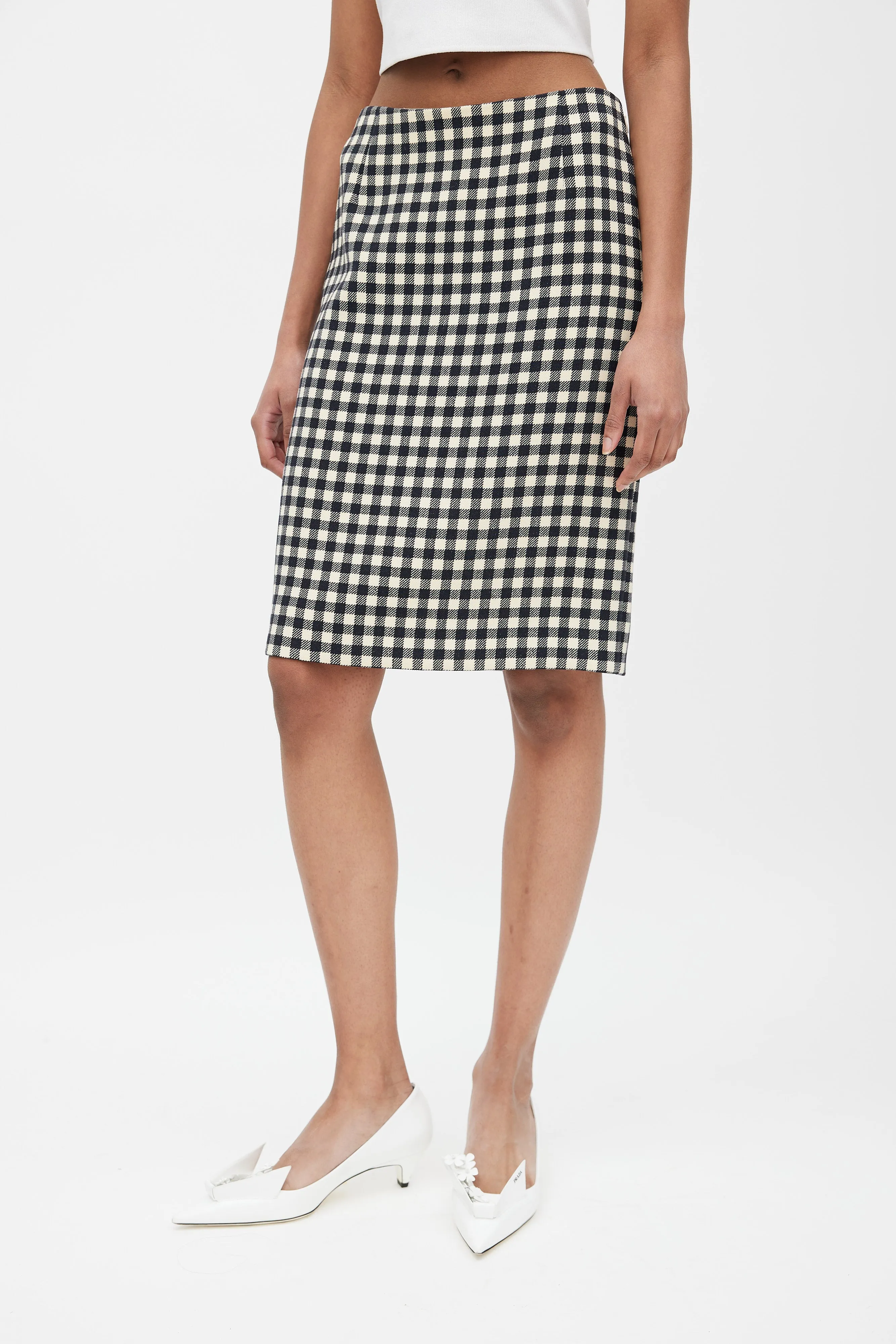 Black & Cream Wool Gingham Skirt