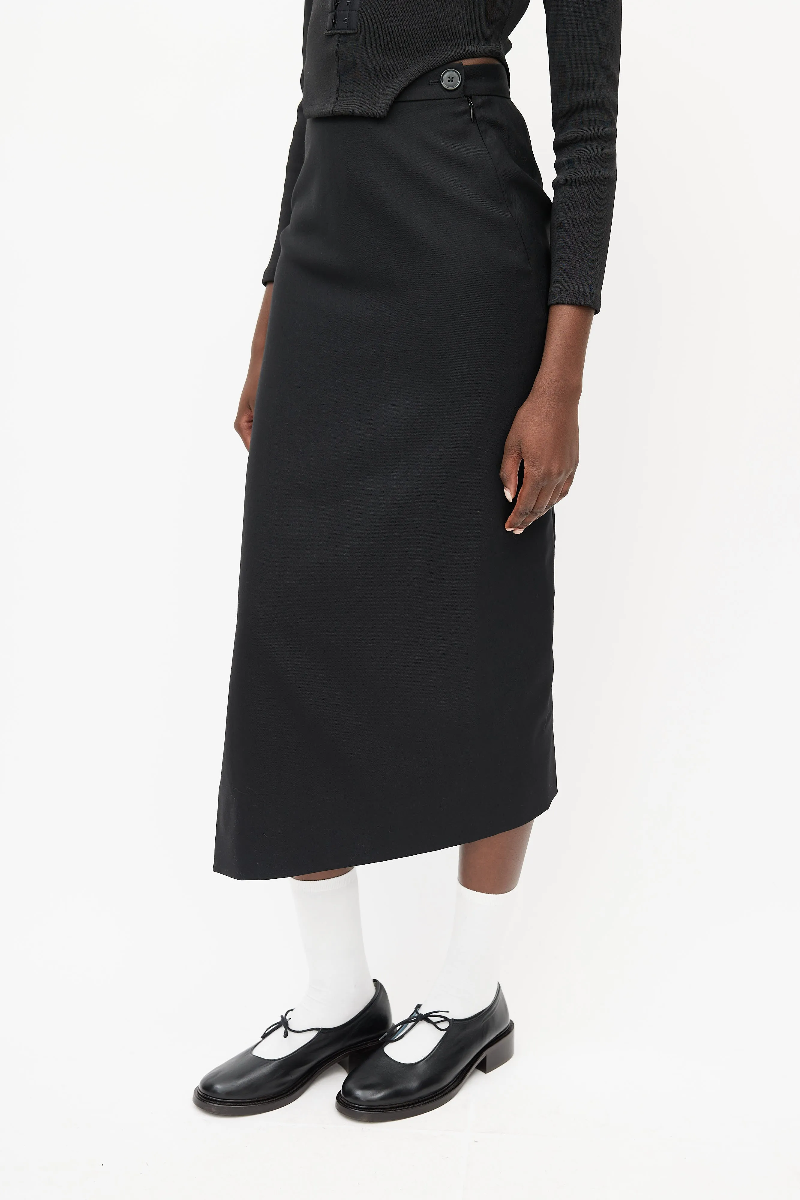 Black Darted Wool Skirt