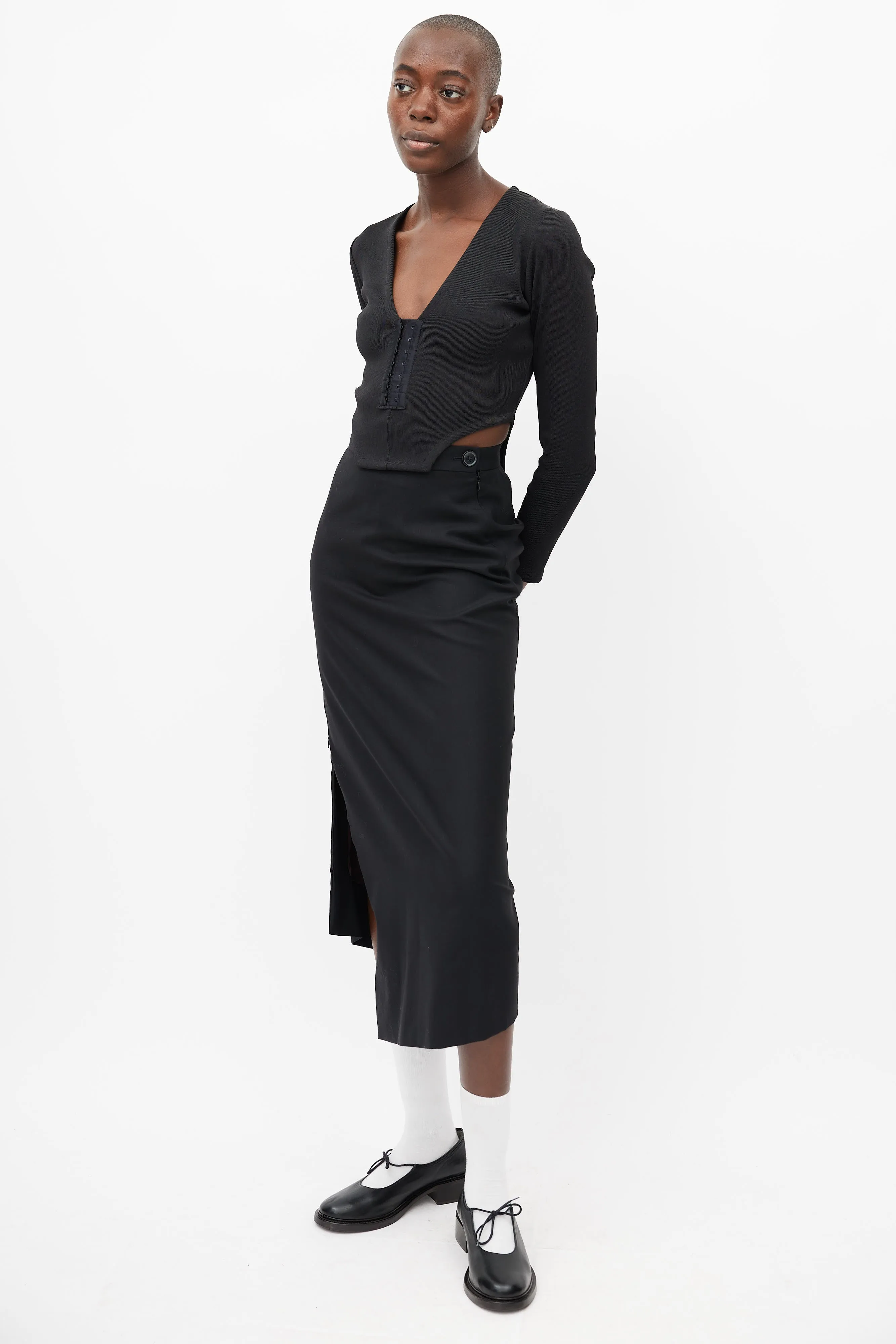 Black Darted Wool Skirt
