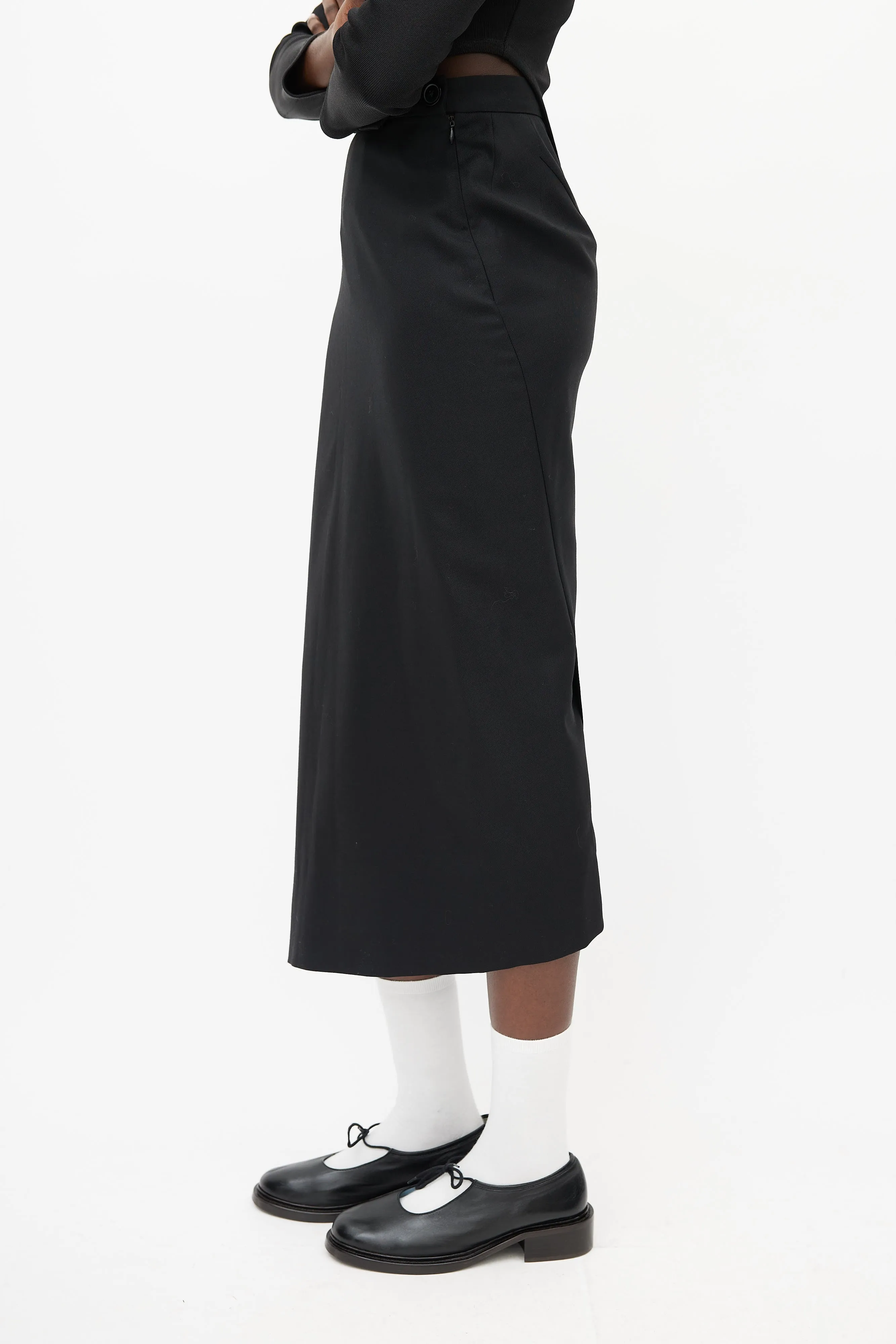 Black Darted Wool Skirt