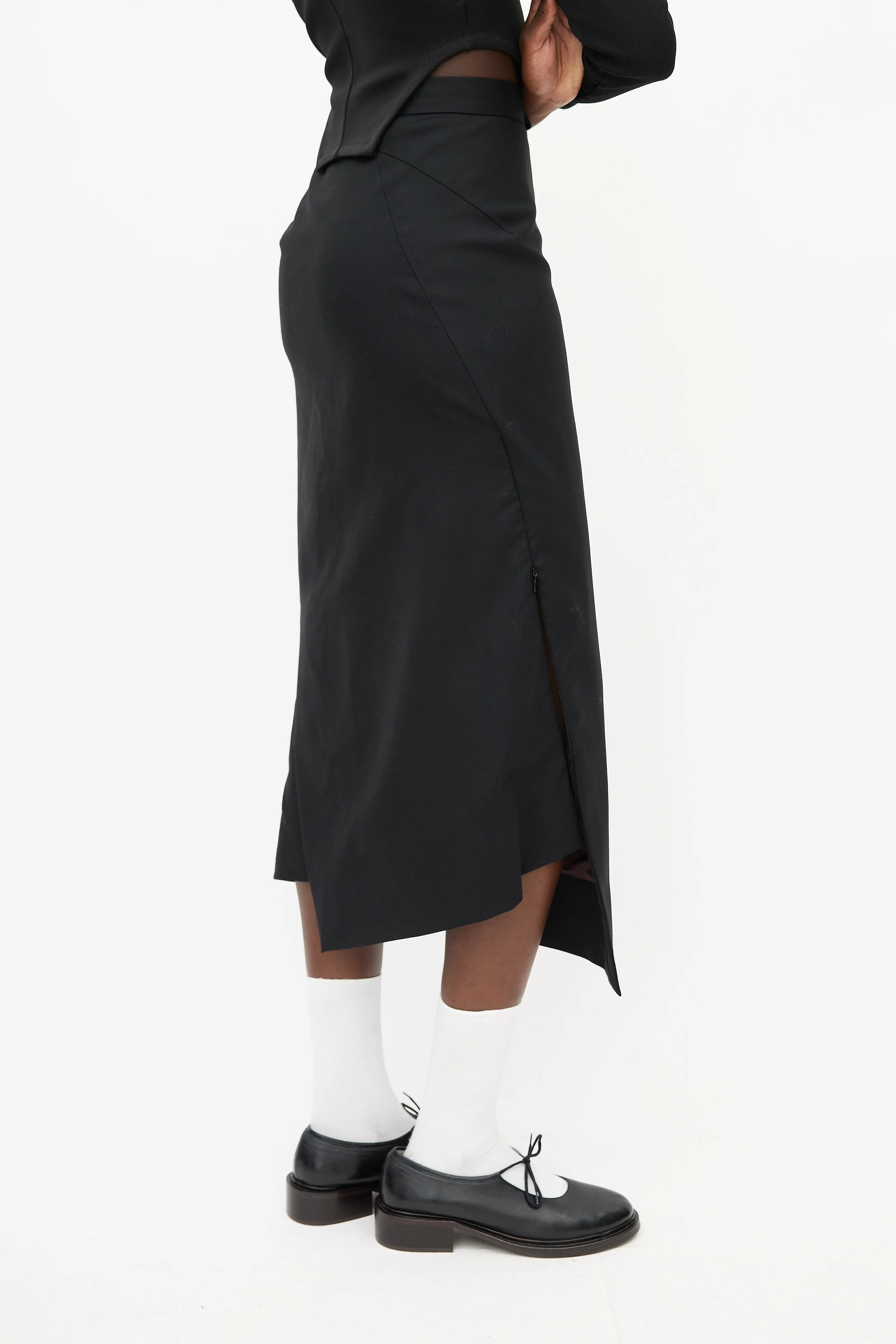 Black Darted Wool Skirt