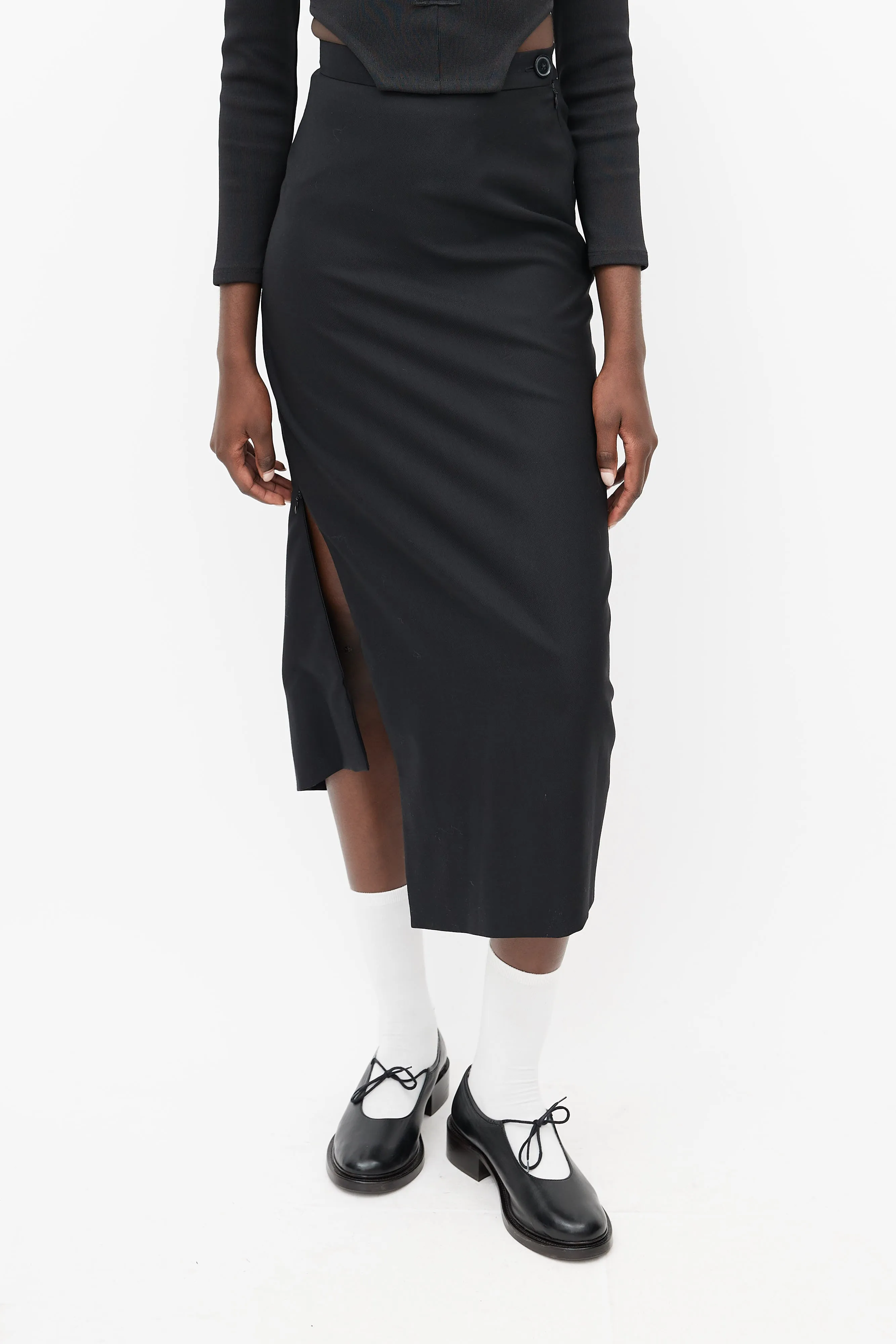 Black Darted Wool Skirt