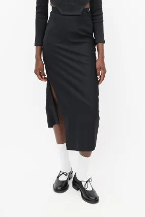 Black Darted Wool Skirt