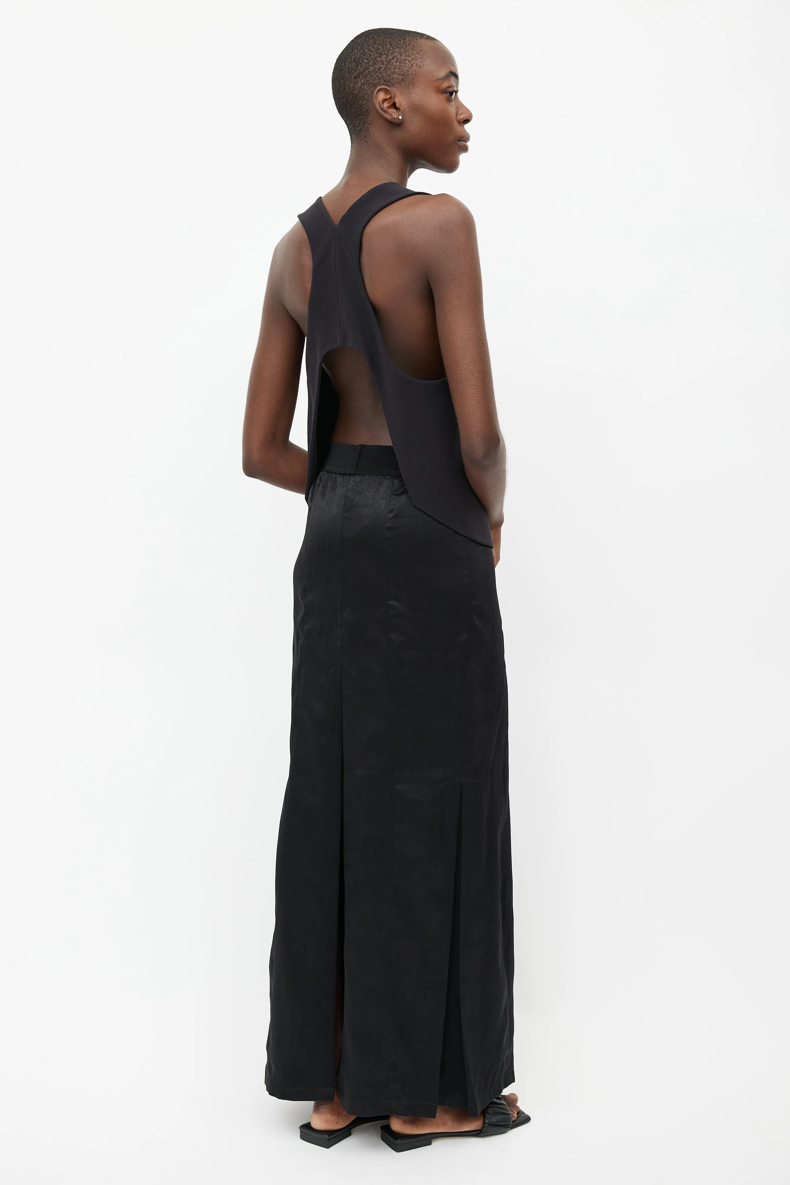 Black Satin Slit Skirt