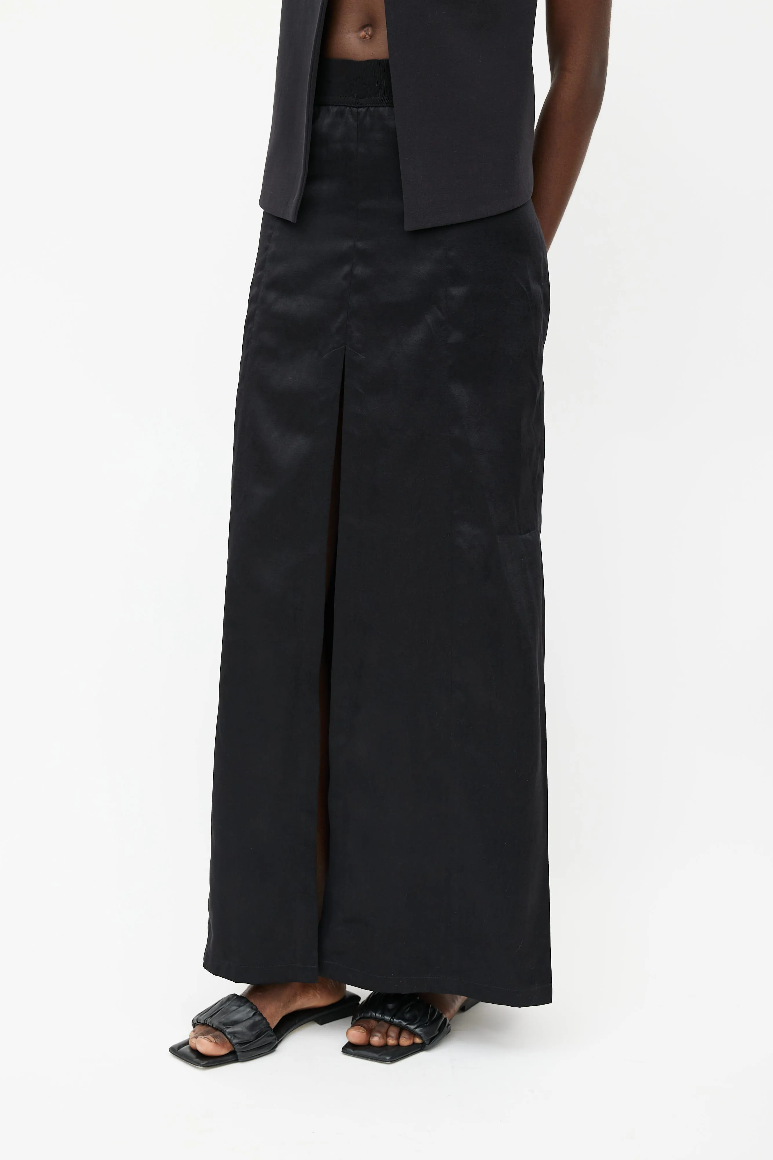 Black Satin Slit Skirt