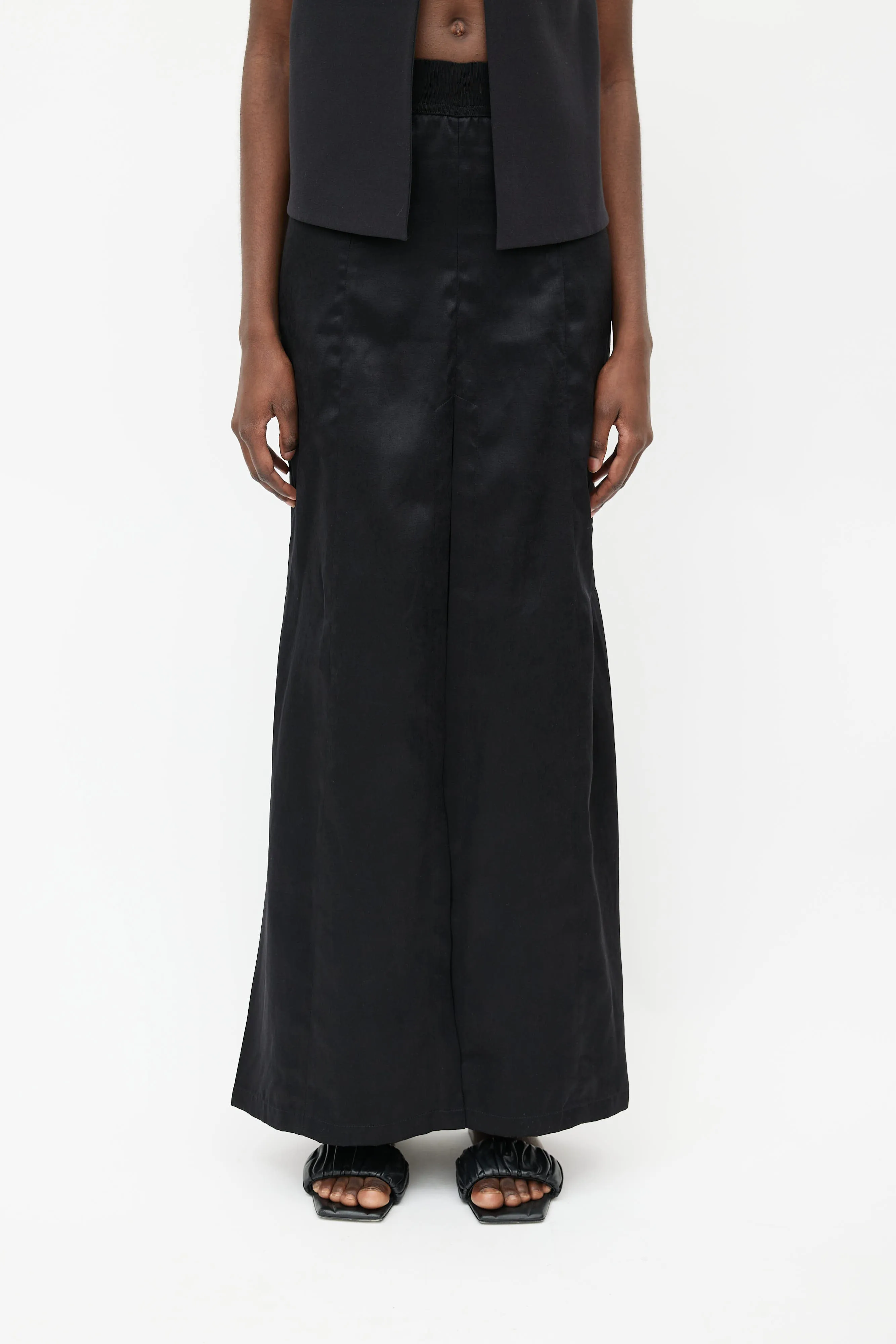 Black Satin Slit Skirt