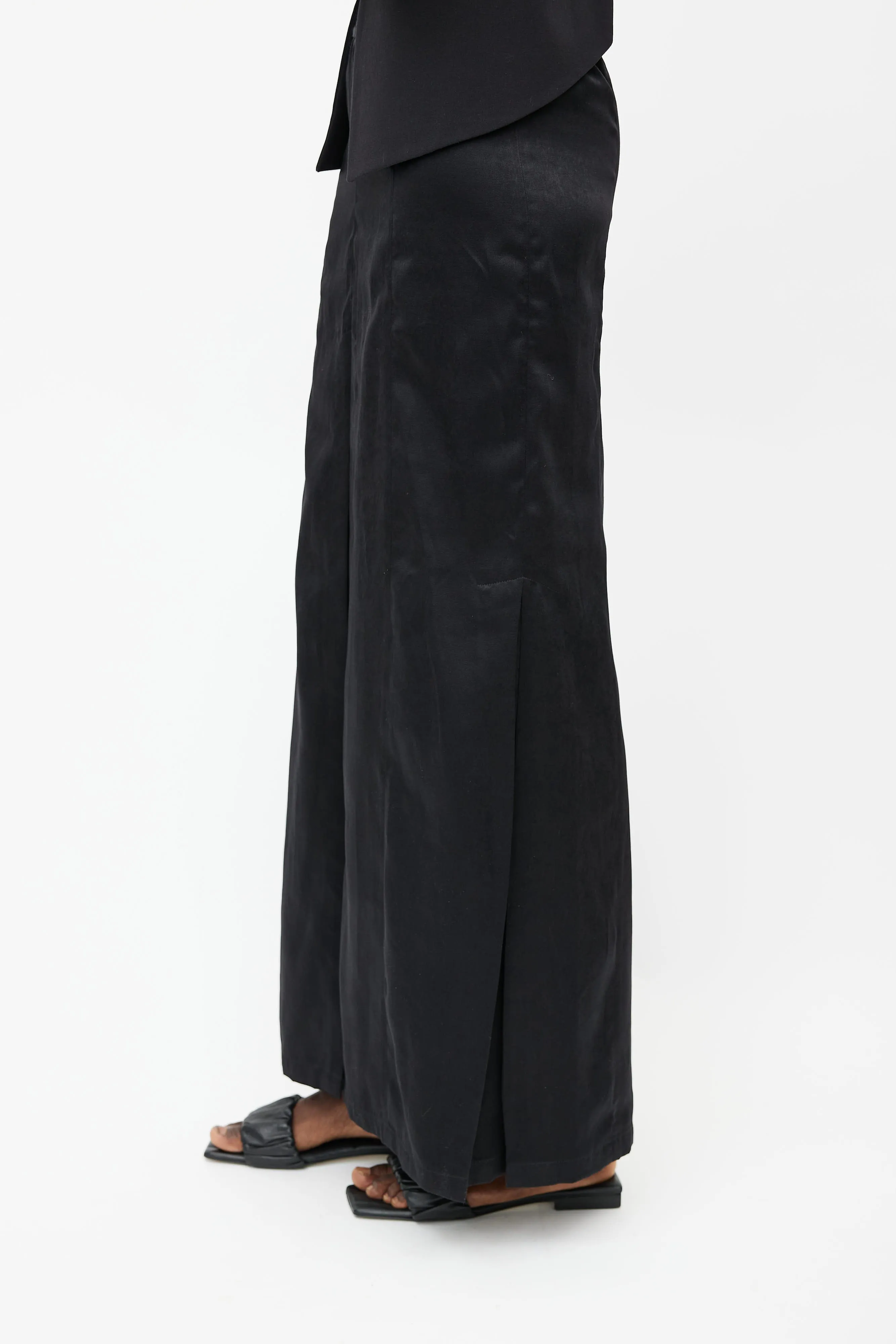 Black Satin Slit Skirt