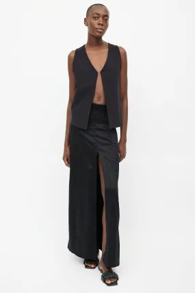 Black Satin Slit Skirt