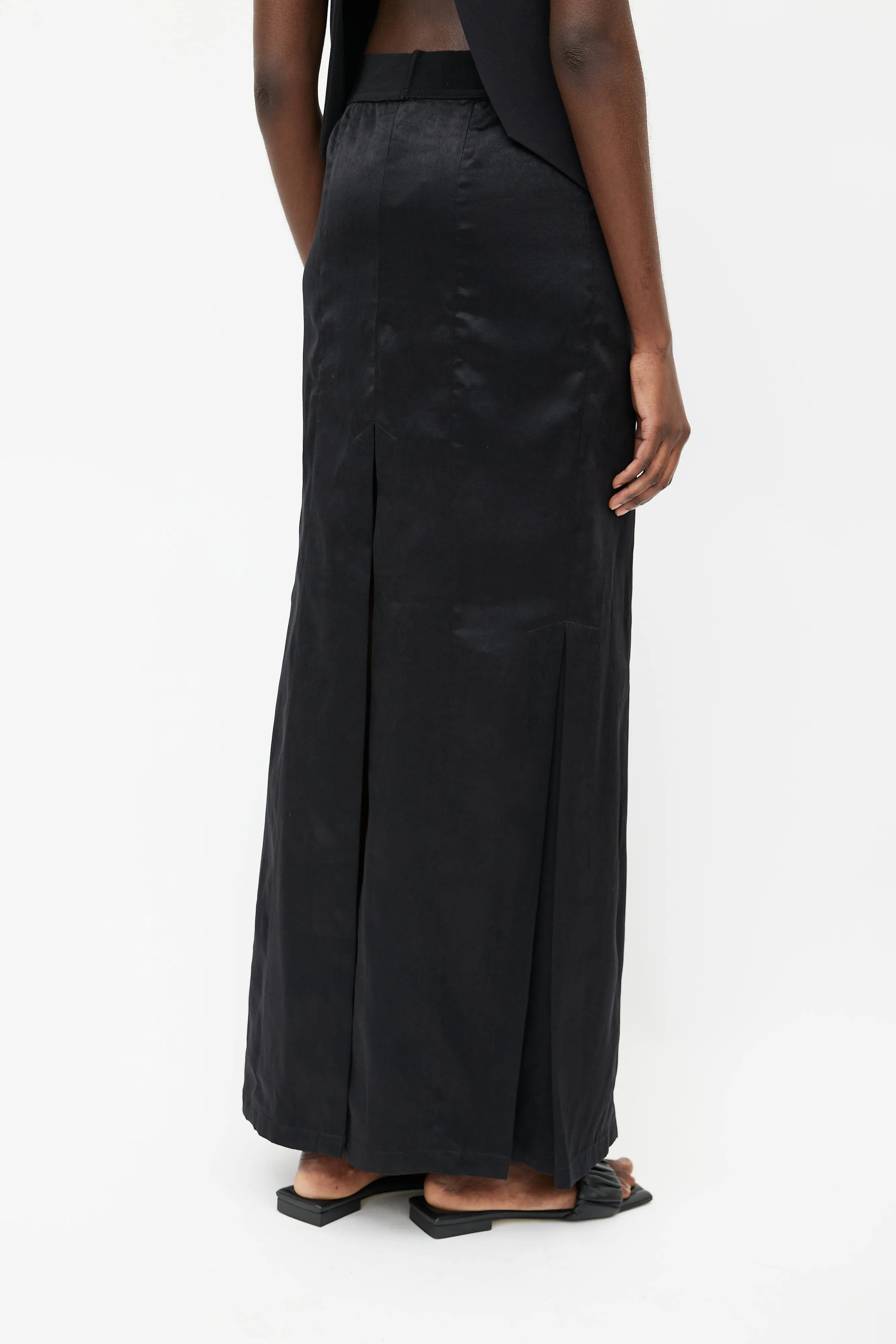 Black Satin Slit Skirt