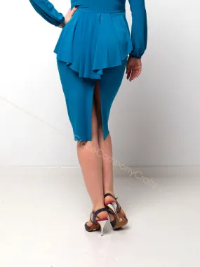 Blue ruffle skirt with deep back slit