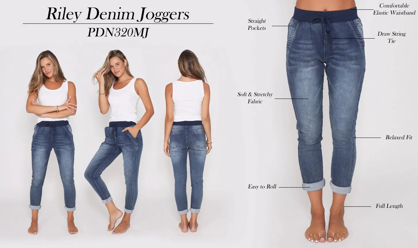 Boston Denim Joggers - Light Blue Wash