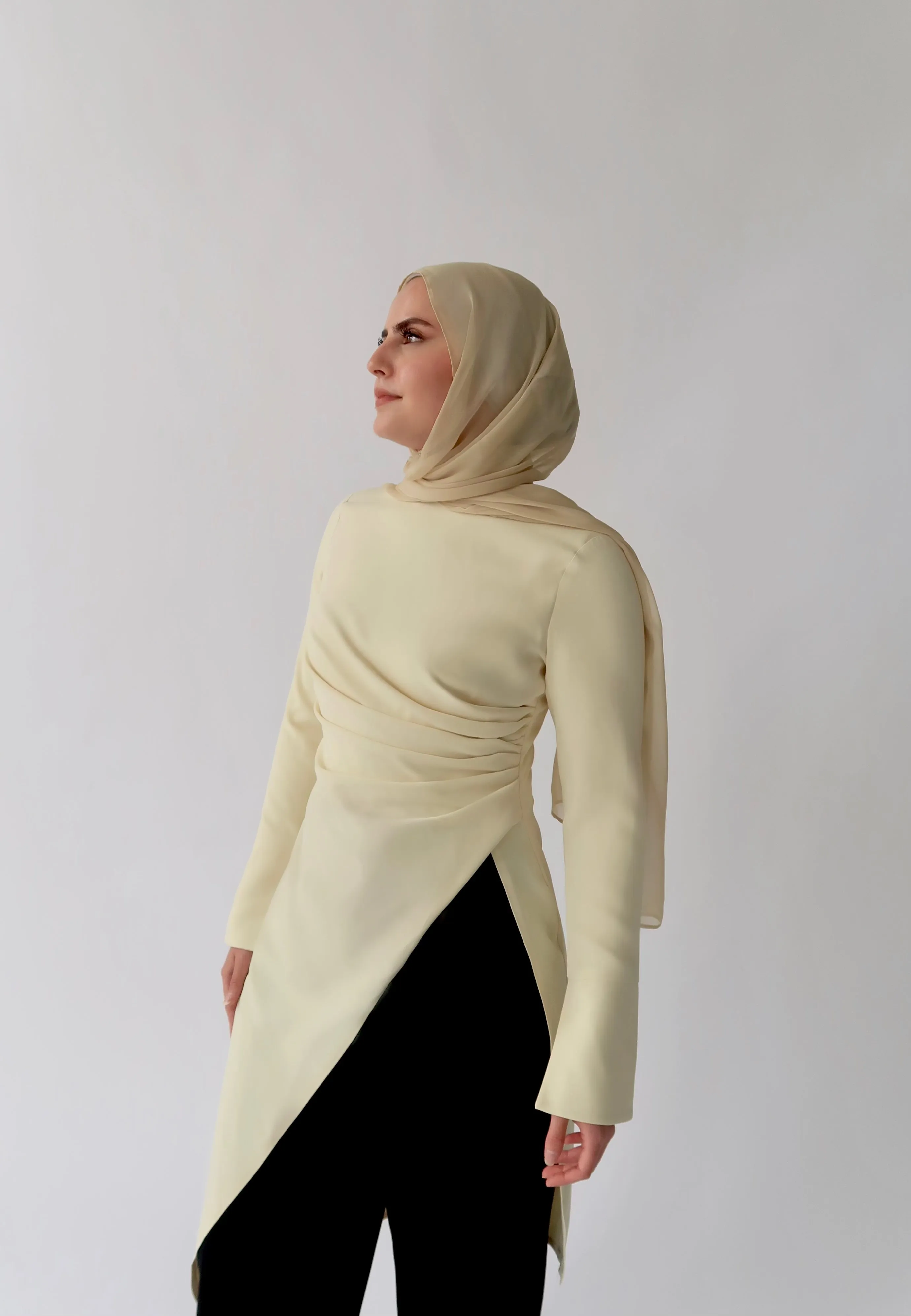 Butter Yellow Asymmetric Slit Tunic