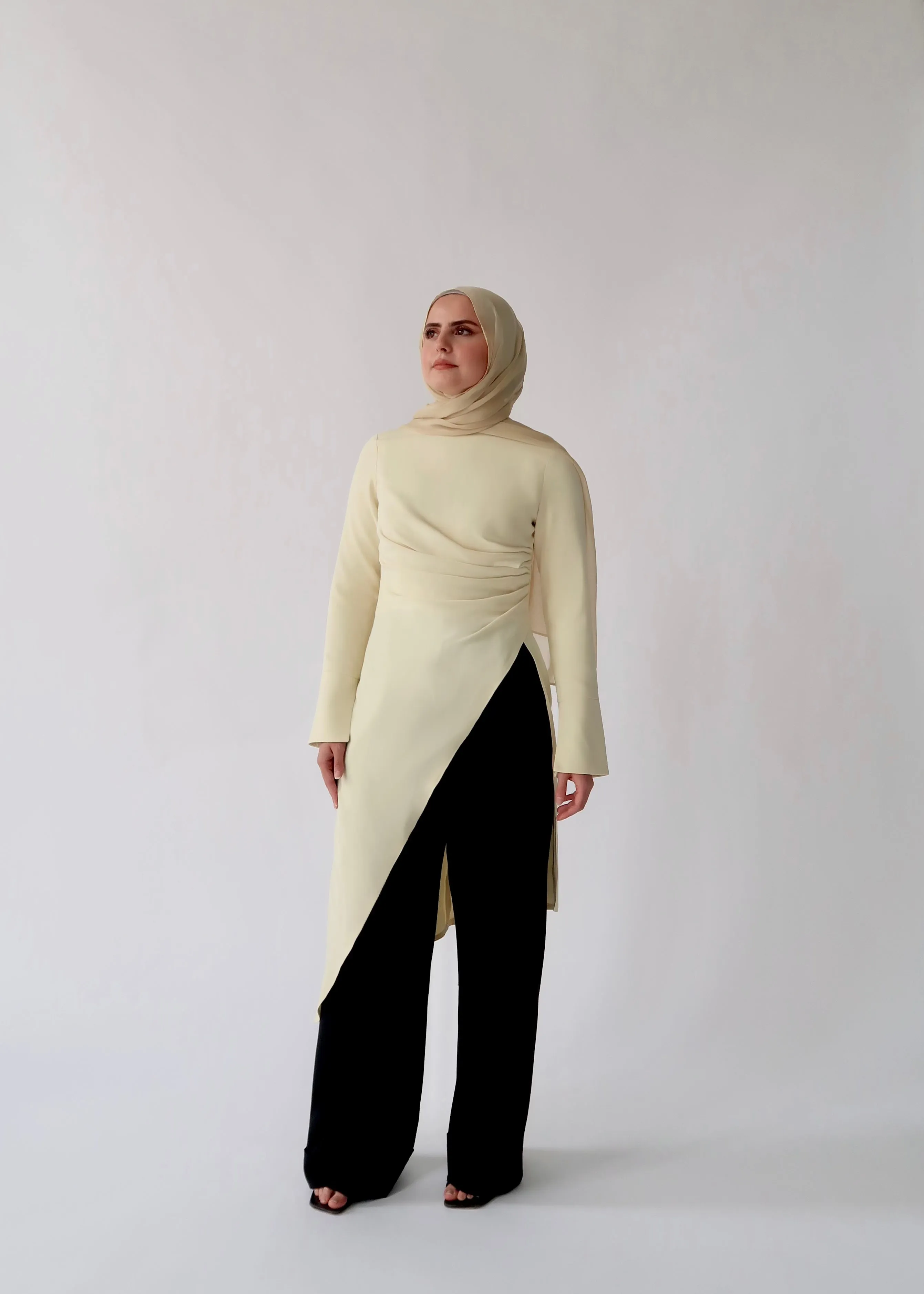 Butter Yellow Asymmetric Slit Tunic
