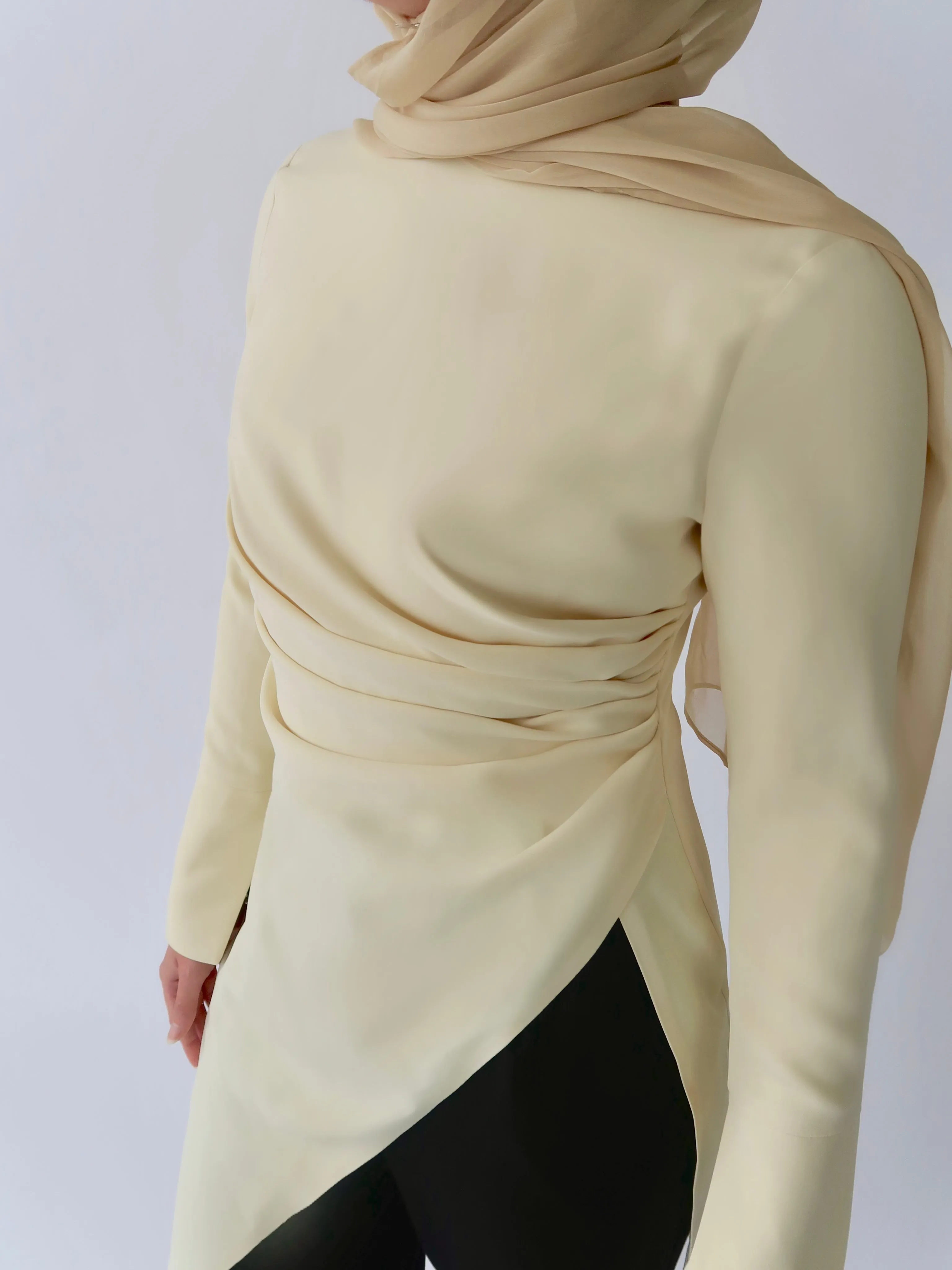 Butter Yellow Asymmetric Slit Tunic