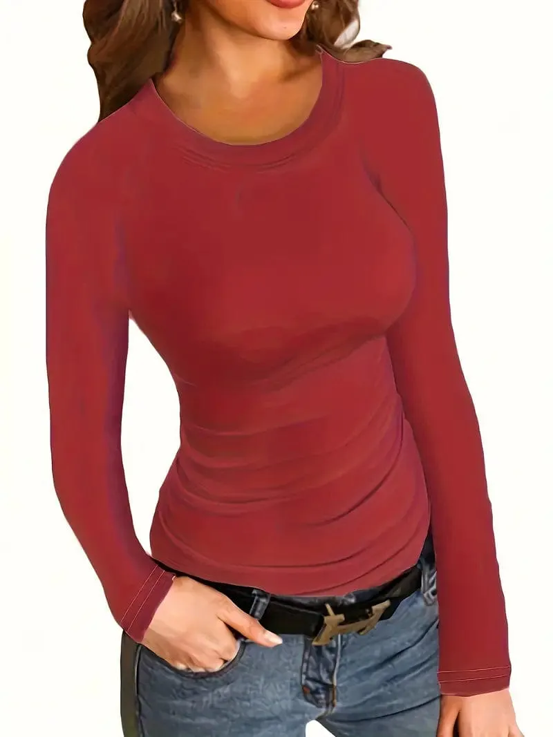 Camel Mock Neck Long Sleeve Shirt