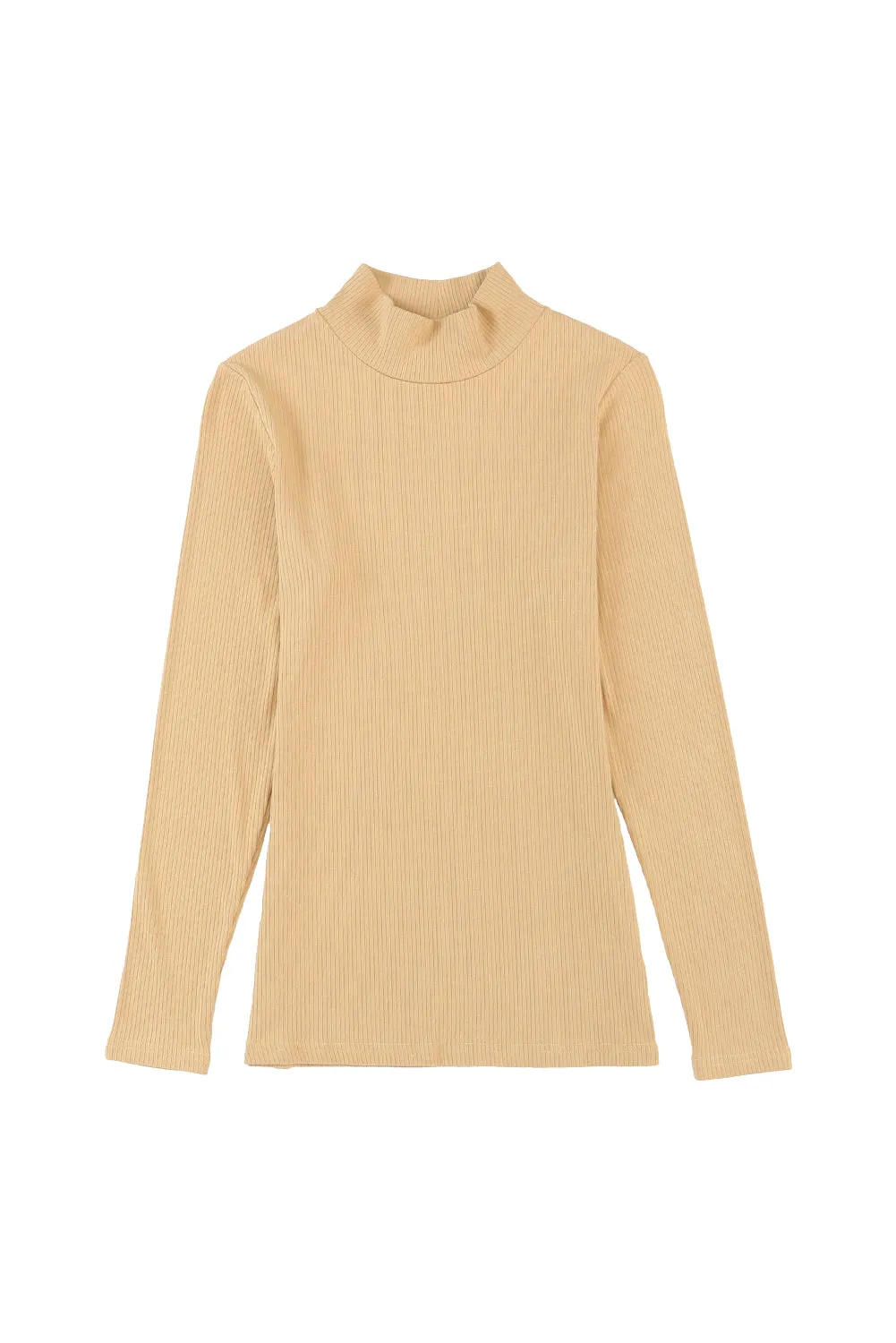 Camel Mock Neck Long Sleeve Shirt