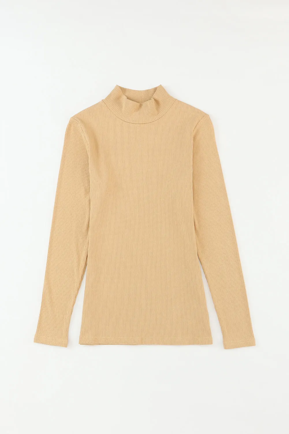 Camel Mock Neck Long Sleeve Shirt