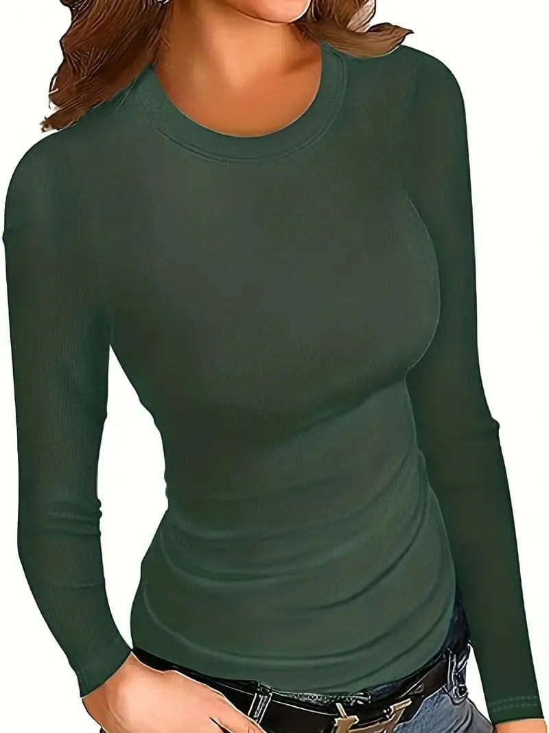 Camel Mock Neck Long Sleeve Shirt