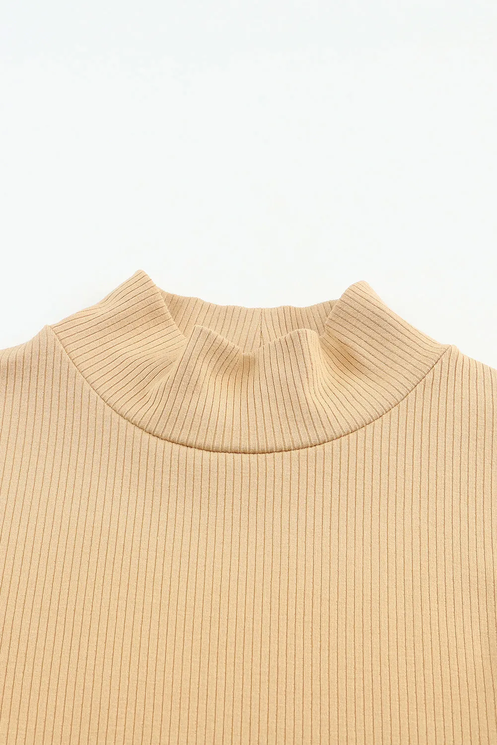 Camel Mock Neck Long Sleeve Shirt