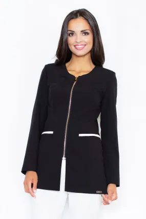 Chic Knit Coat with Decorative Zipper and Stylish Mock Pockets