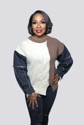 Color Block Denim Sleeve Sweater