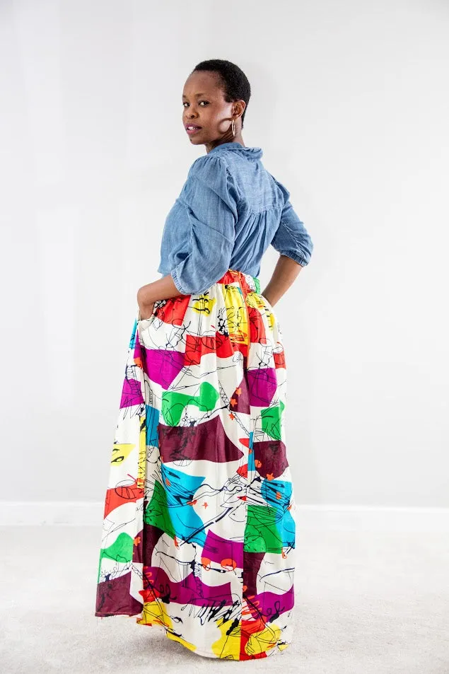 Eruwa Maxi Skirt- Multi art color pattern Maxi Skirt