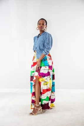 Eruwa Maxi Skirt- Multi art color pattern Maxi Skirt