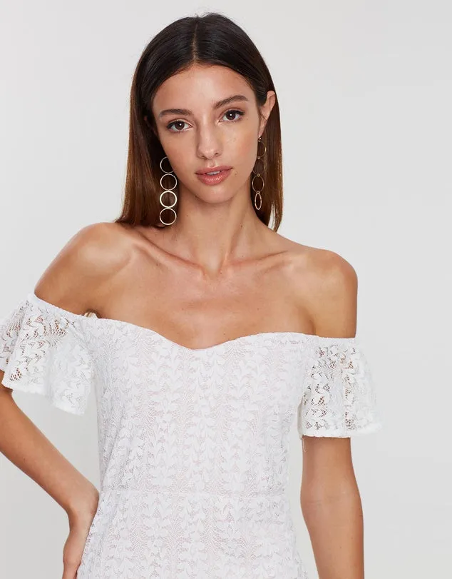 Fresh Soul White & Pink Lace Off Shoulder Dress