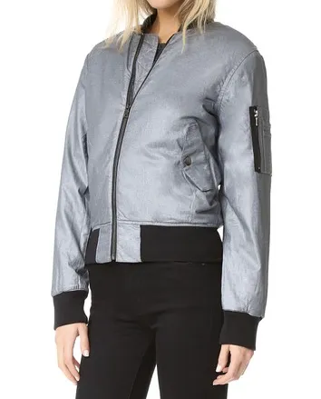 Gene Metallic Puffy Bomber Jacket