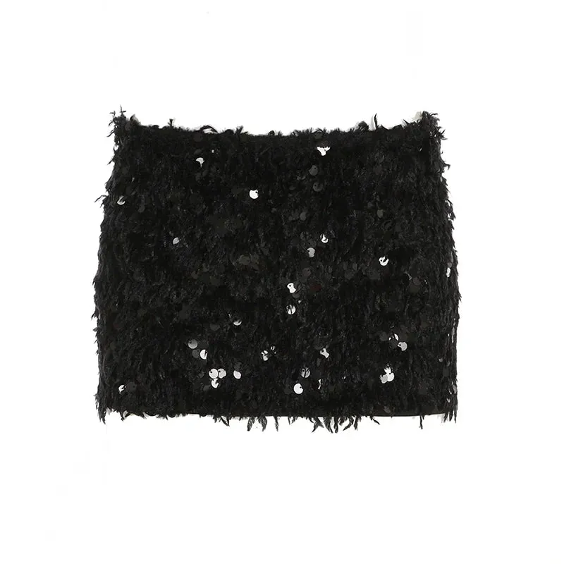 Janell Sequin Plush Mini Skirt