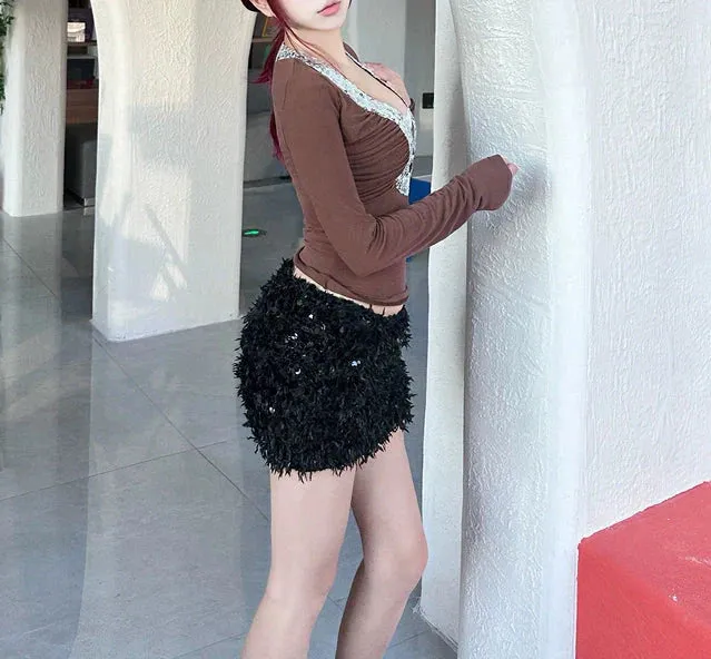Janell Sequin Plush Mini Skirt