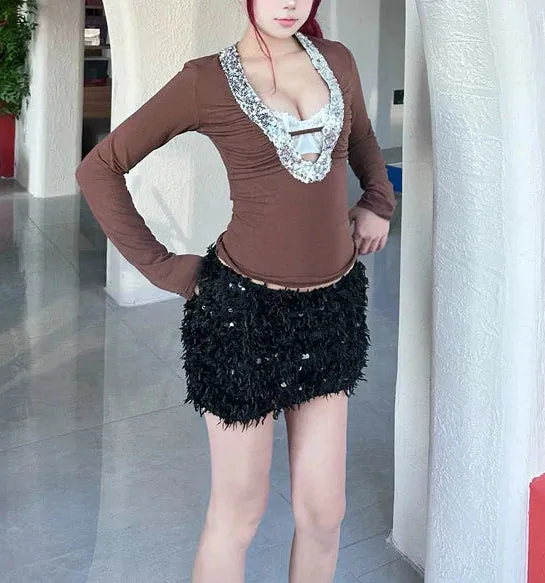 Janell Sequin Plush Mini Skirt