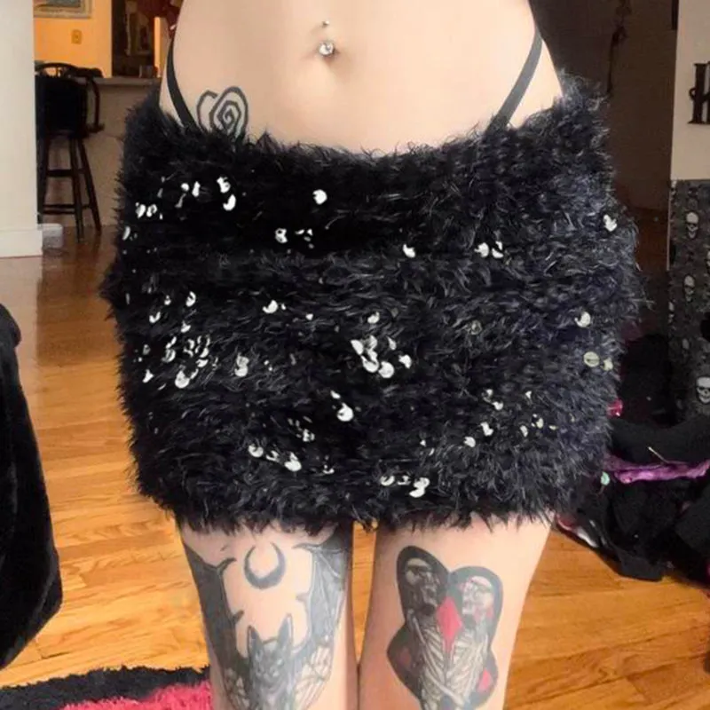 Janell Sequin Plush Mini Skirt