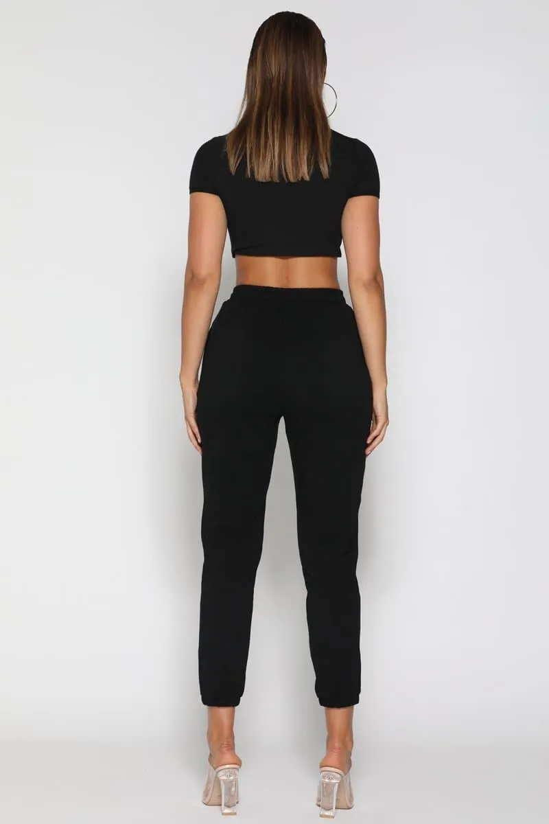 Jasmine Elastic Waist Jogger Pants - Black