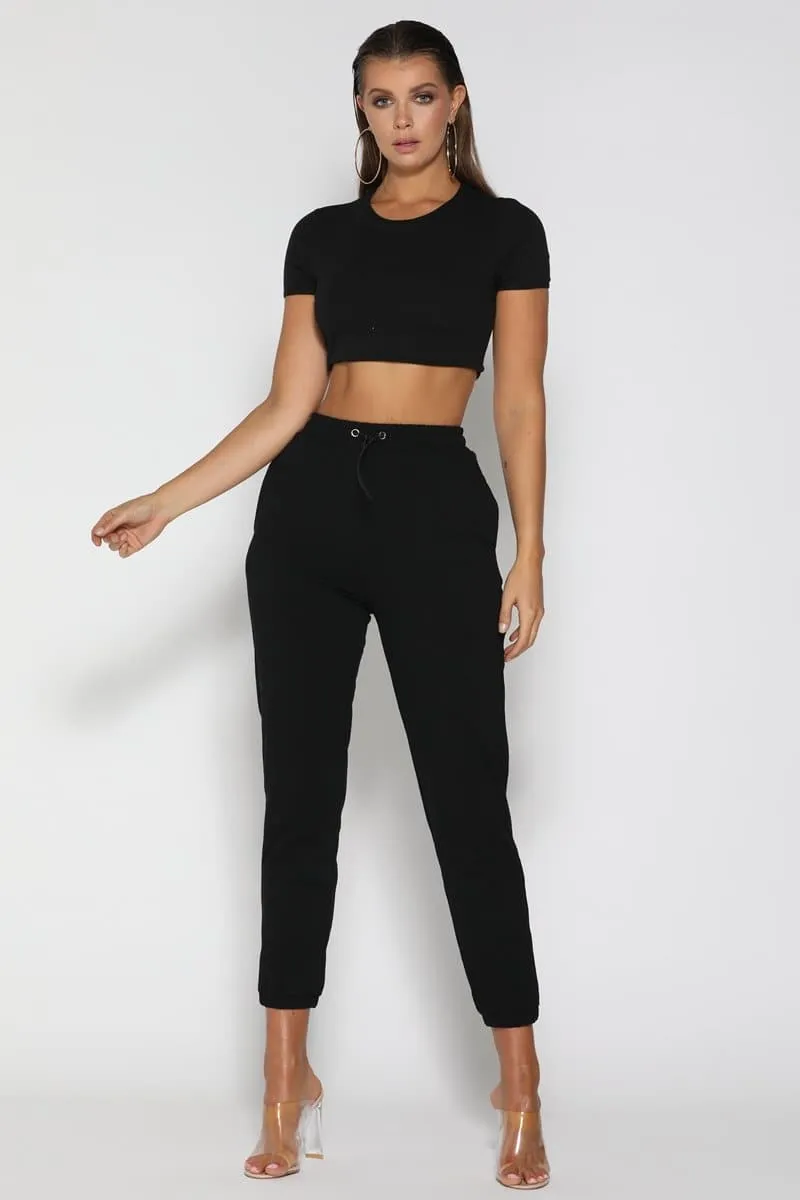 Jasmine Elastic Waist Jogger Pants - Black