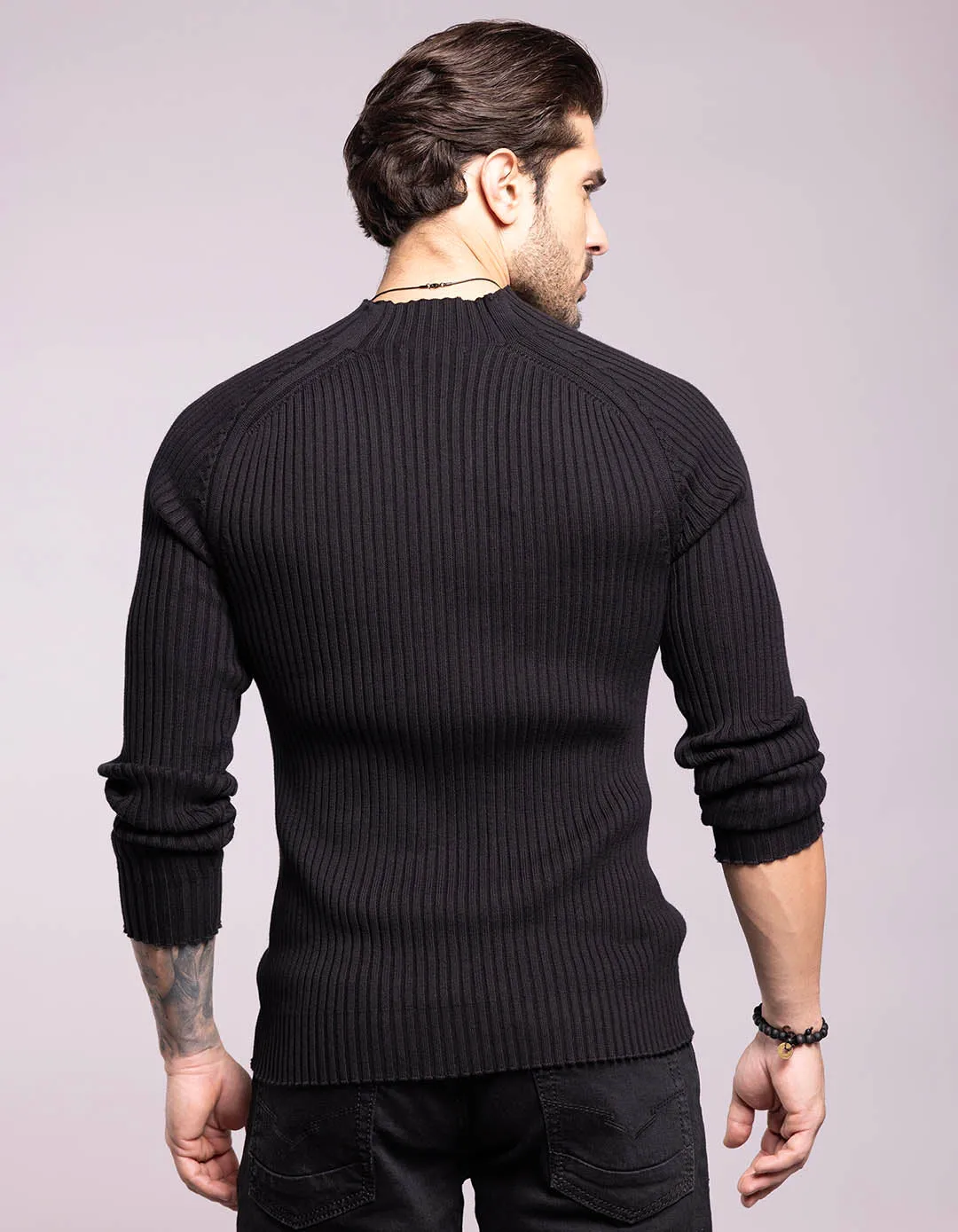 Jet Black High Neck Pullover Sweater